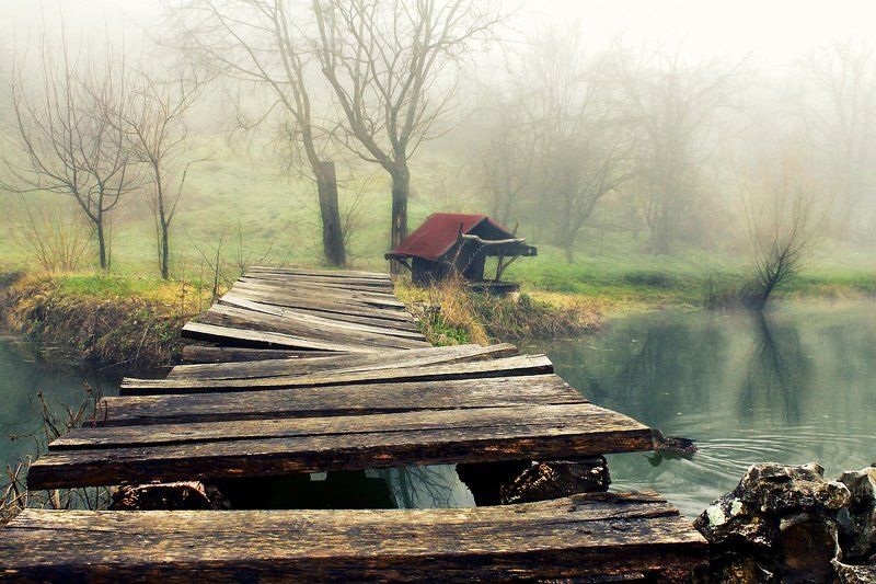 Cottage in the fog фото превью