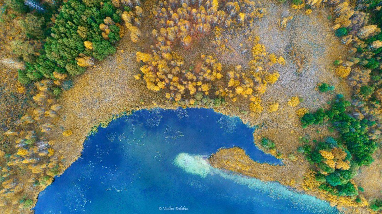 осень, средний урал, аэрофотосъемка, озеро, лес, осенний лес, урал, абстракция, Вадим Балакин