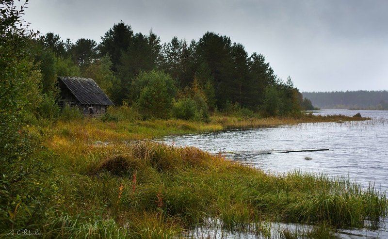 карелия, линдозеро, пейзаж, осень, октябрь, золото, закат, озеро, старая банька, саров Карельские мотивы фото превью