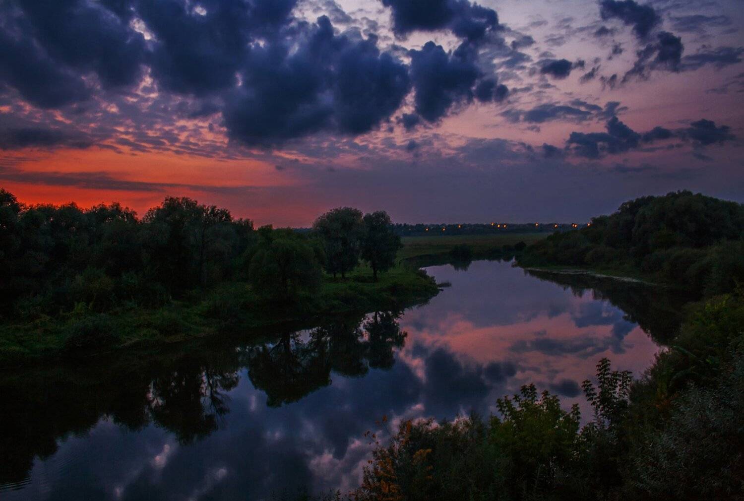 осень, закат, природа, лес, река, Екатерина