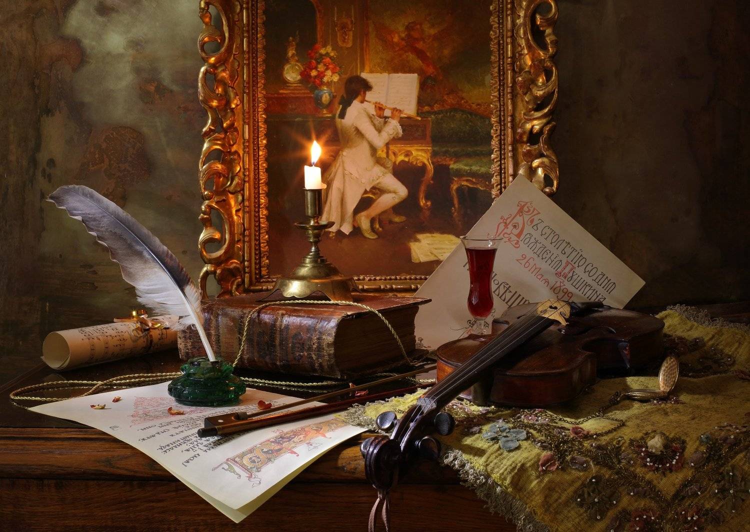 скрипка, музыка, натюрморт, свет, свеча, книга, Андрей Морозов