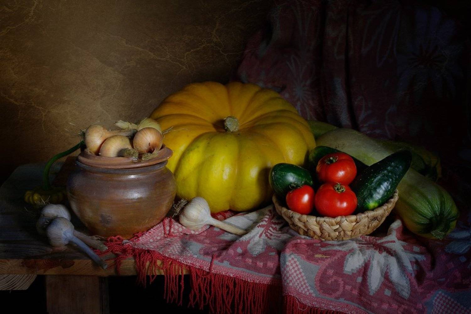 натюрморт,тыква,томаты,огурцы,вера павлухина,, Вера Павлухина