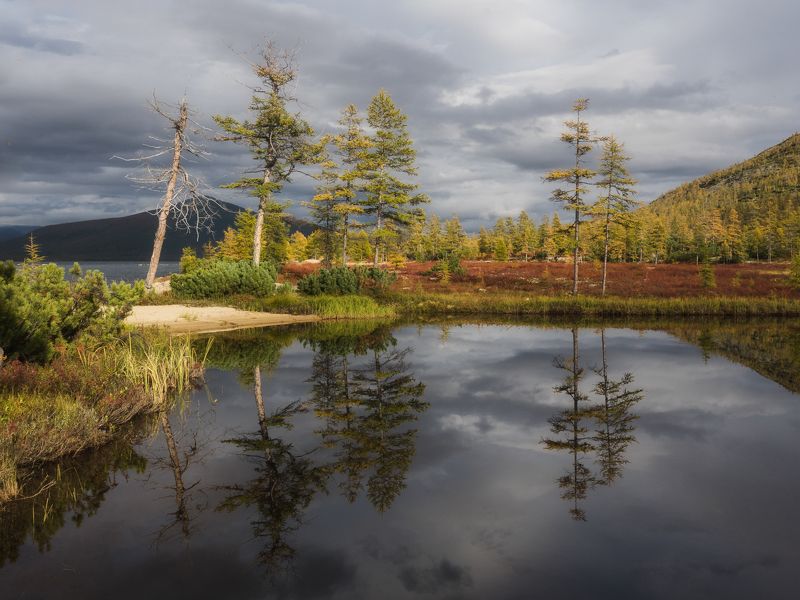колыма, россия, пурга, осень, отражение, озеро джека лондона Стальное отражение фото превью