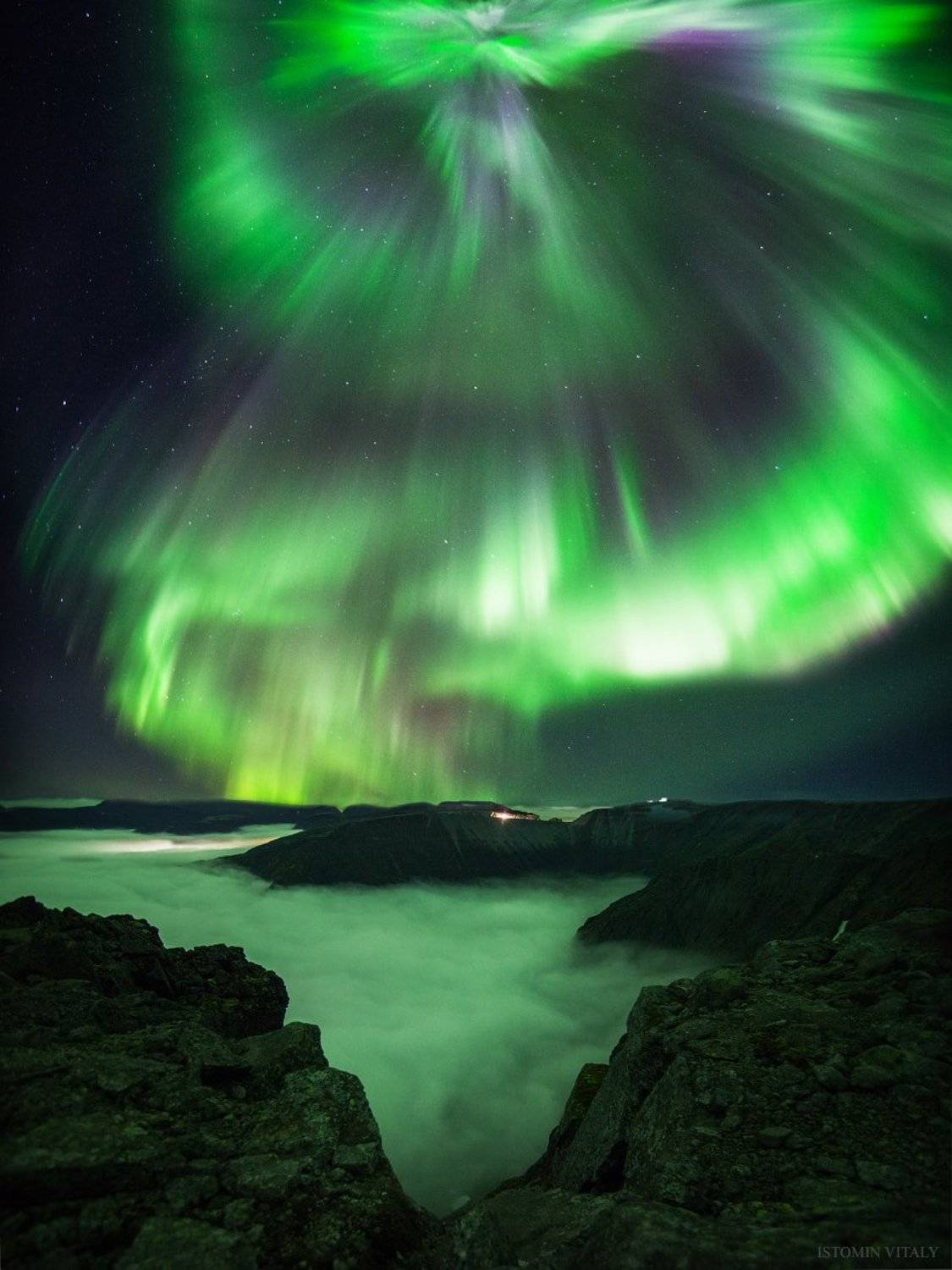 пейзаж,сияние,хибины,ночь,aurora,туман,горы,рудник,звезды,север,кольский, Виталий Истомин
