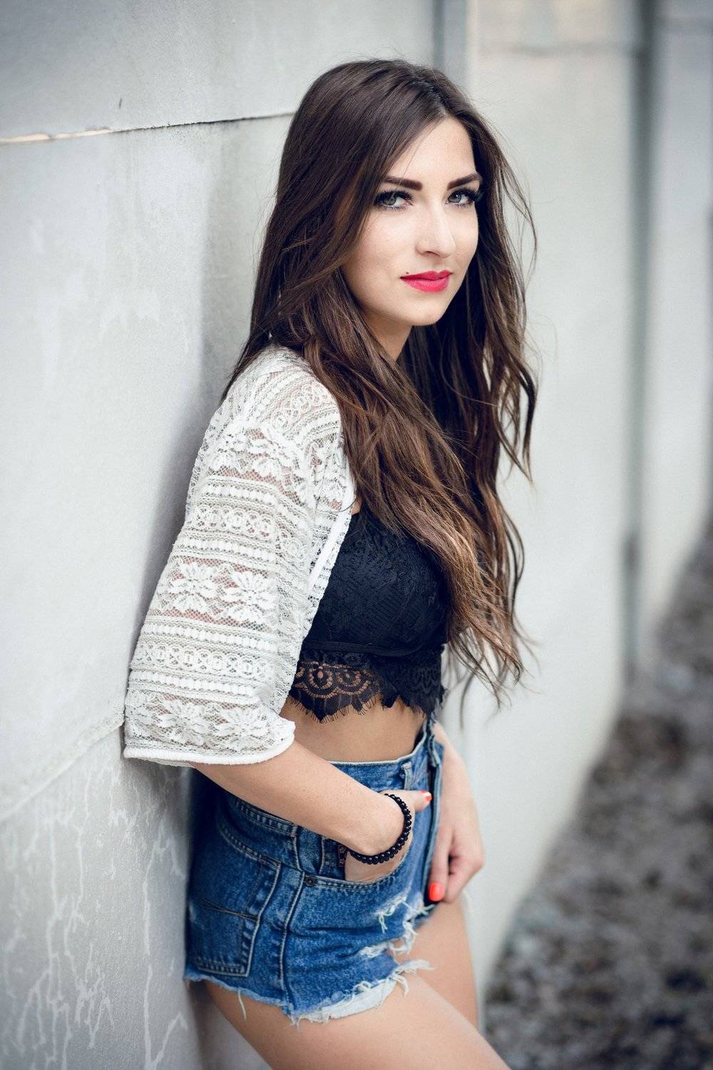 girl, fashion, woman, sexy, long hair, dress, red, dress, red, lips, blue, Jiri Kuchar