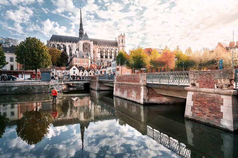 амьен, франция, вода ,свет, отражения, статуя на воде, *Прогулки по воде* фото превью