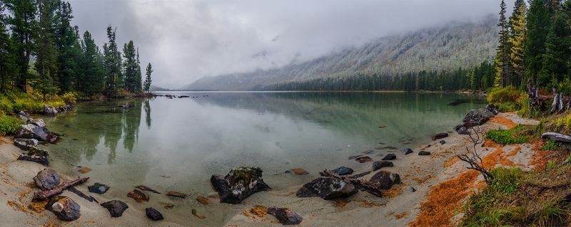 природа, пейзаж, алтай, горы, осень, мульта, озеро, панорама, снег, сибирь, Заснежило фото превью
