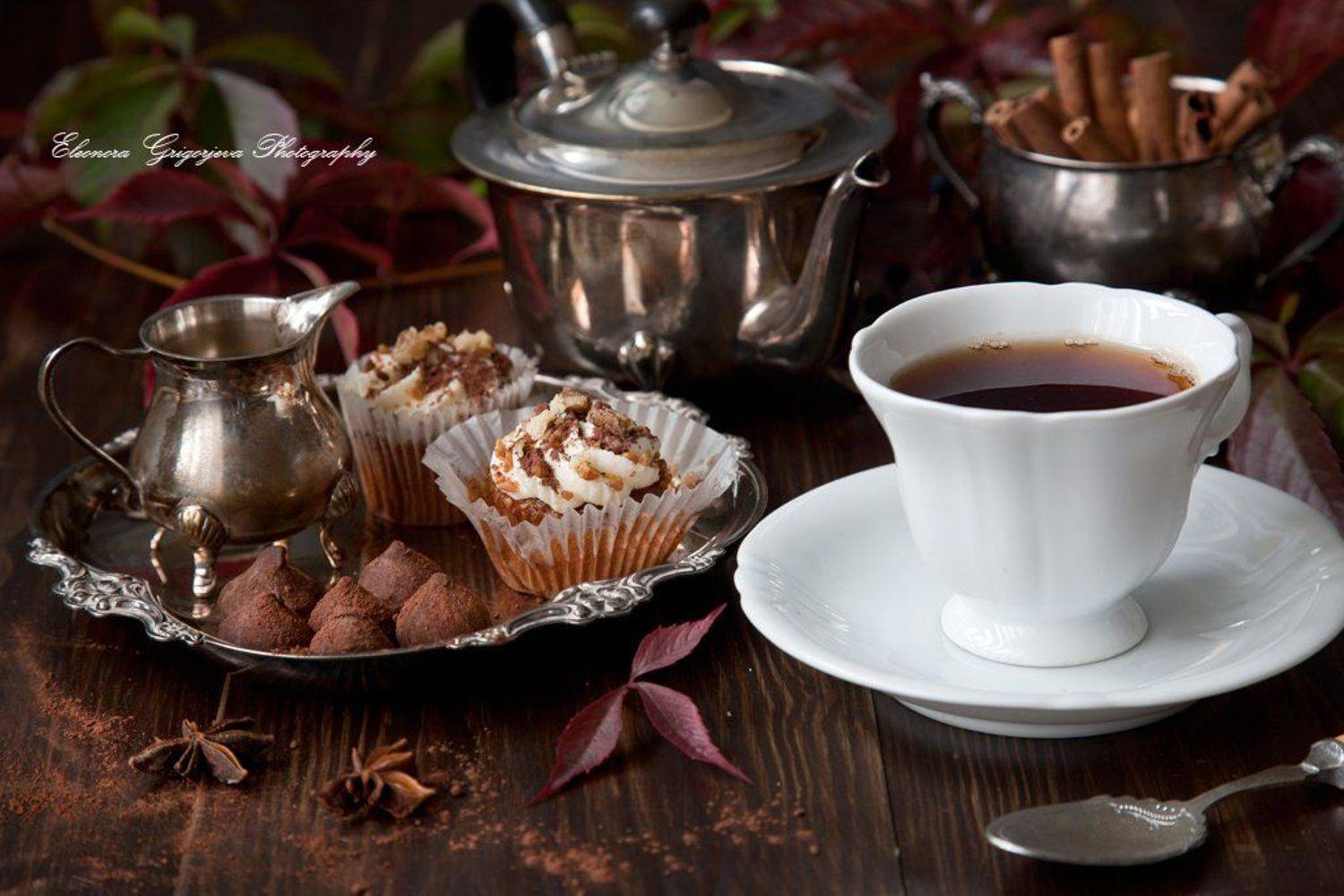 чай, пирожное, осень, натюроморт, Eleonora Grigorjeva