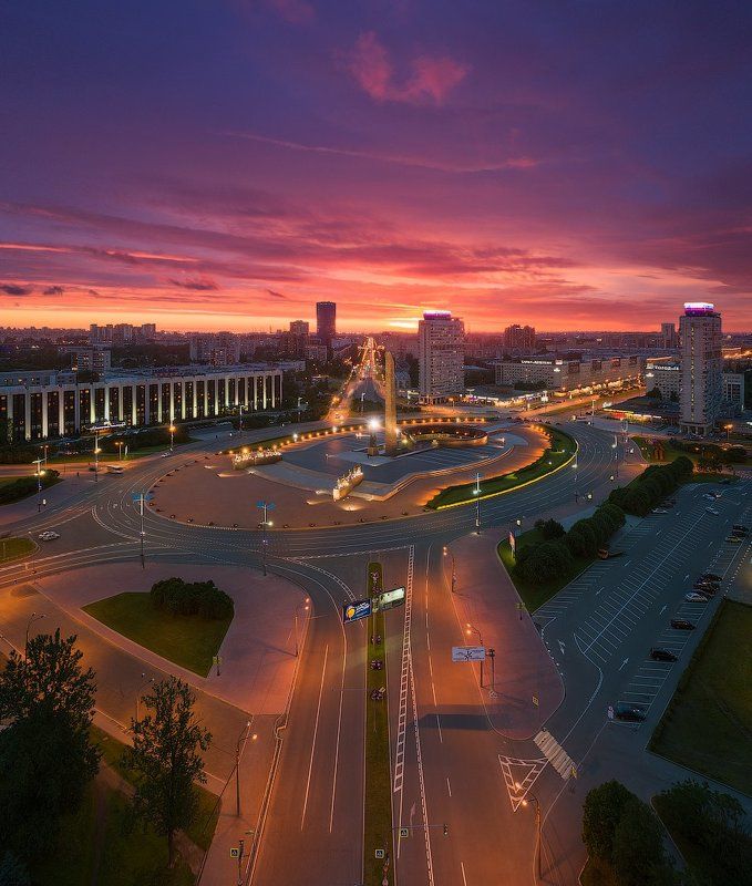 вечер, лето, площадь, победы, закат, панорама, dji Вечерний Петербург. Площадь Победы #1 фото превью