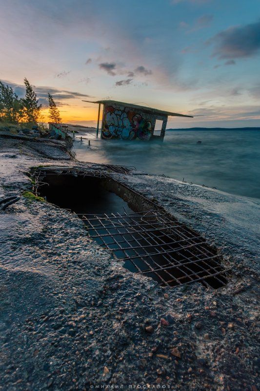 Индастриал, пейзаж, город, заброшенное, вода, закат, хдр, Пирс Петушки фото превью