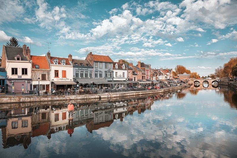 амьен, город, франция, канал, кафе, мост, облака, небо, статуя *Воздух* фото превью