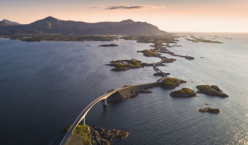 the atlantic ocean road , atlanterhavsveien, norway, норвегия, закат Закат над Атлантической дорогой фото превью