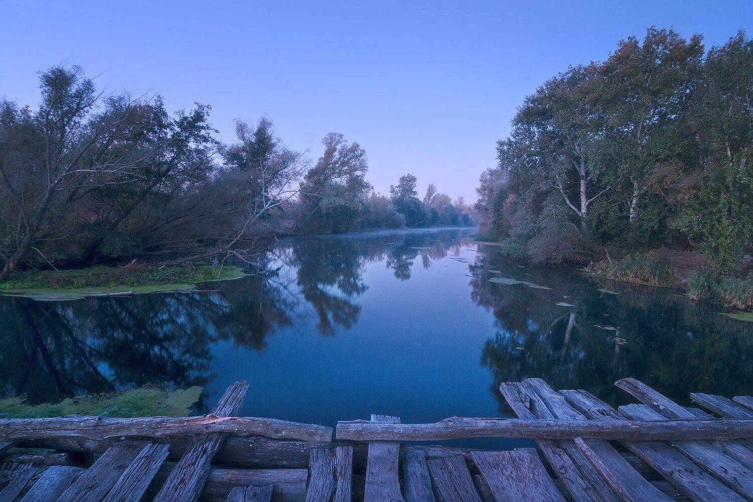 утро, рассвет, сумерки, мост, дымка, синева, пейзаж, Станислав Саламанов