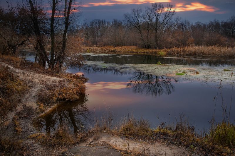 осень,вечер,берег,река Вечерело ... фото превью