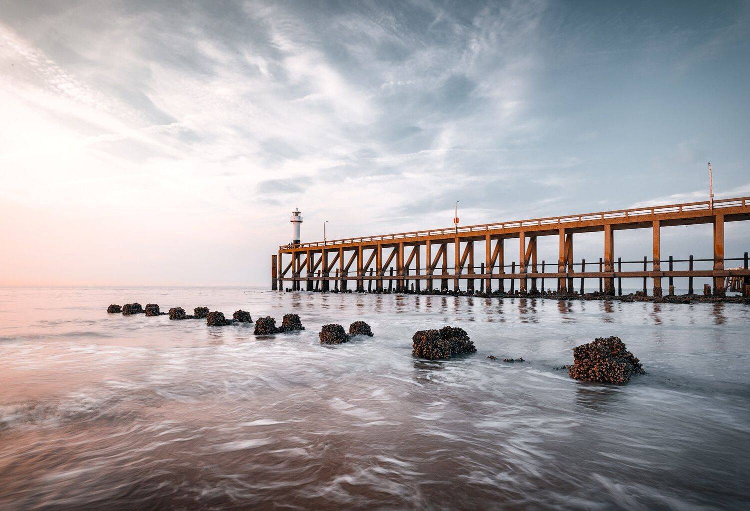 закат, северное море, волны, солнце, пирс, бельгия,, Андрей Огнев