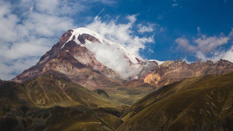 грузия, казбек, горы, пейзаж, облака, снег Казбек фото превью