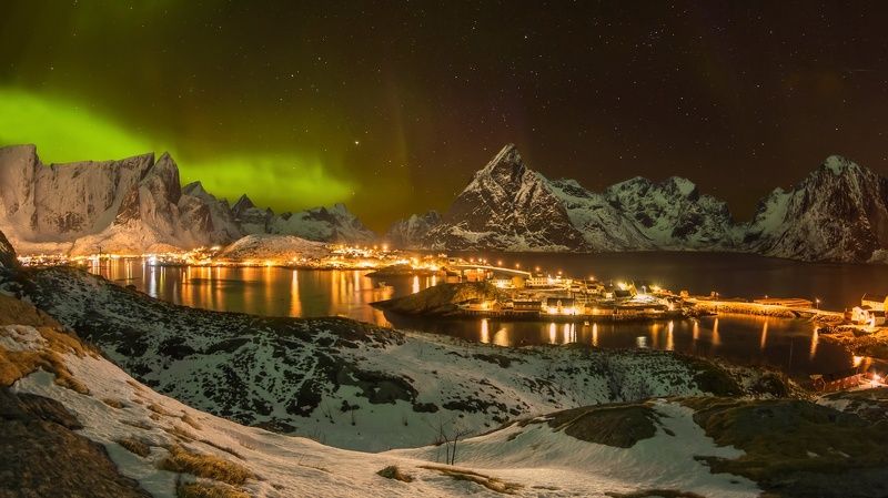 reine,lofotens,norway, рейне, норвегия, aurora , северное сияние, лофотены Ночной Рейне фото превью