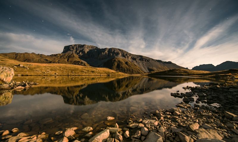 кчр, пхия, осень, ночь, луна, загедан, скала, озеро ПРОДЕЛКИ ПОЛНОЙ ЛУНЫ фото превью