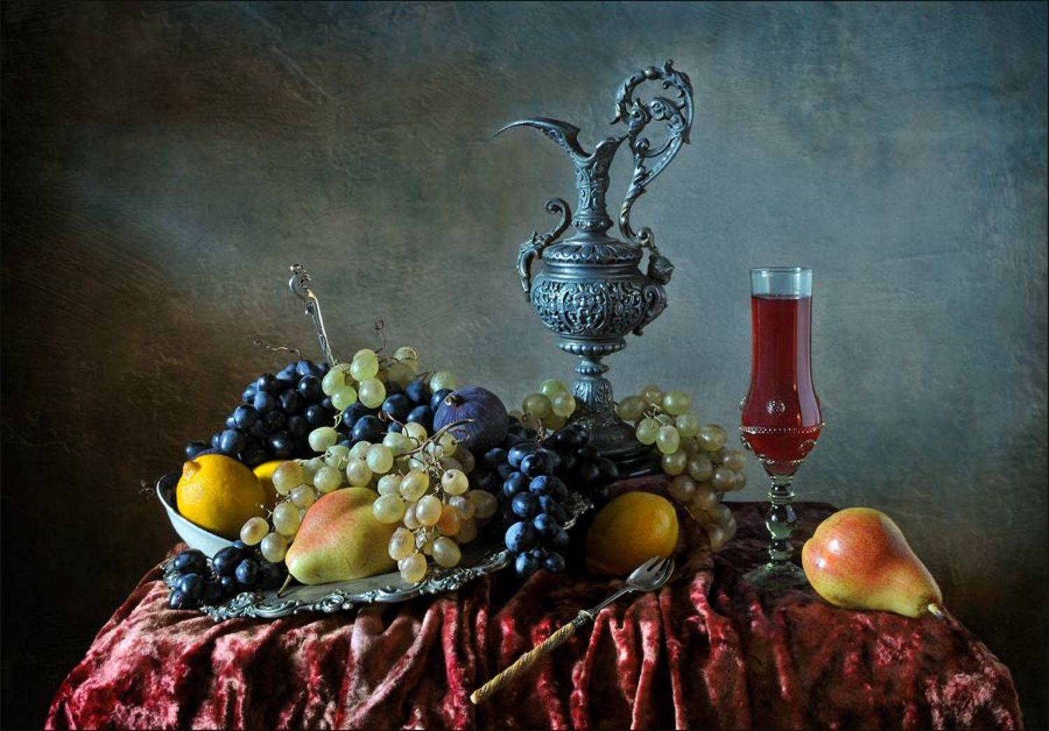 натюрморт , виноград, кувшин, вино , фрукты, Елена Соловьёва