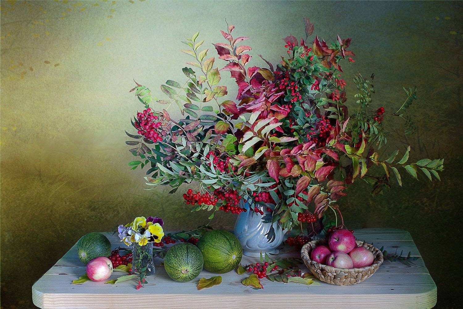 осень,дыни,ягоды,яблоки,листва,осень,вера павлухина,, Вера Павлухина