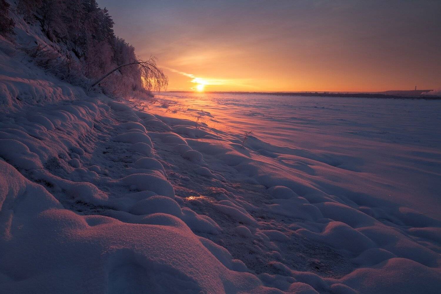 Река, зима, закат, иней, ручьи, мороз, Смольский Евгений