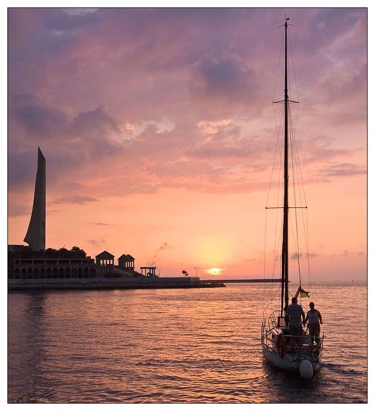 крым, море, лето, севастополь, закат, пейзаж, яхта Курс на закат фото превью