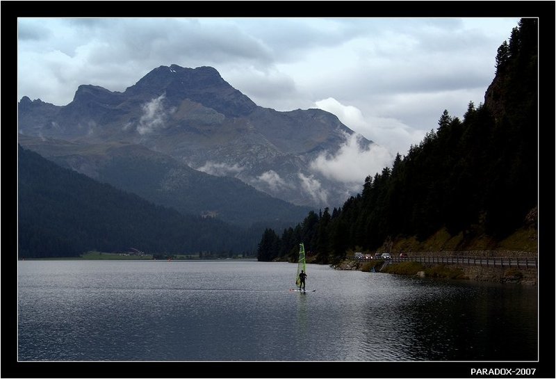 швейцария, сильваплана, озеро, горы, windsurfing, paradox Пейзаж для виндсерфинга фото превью
