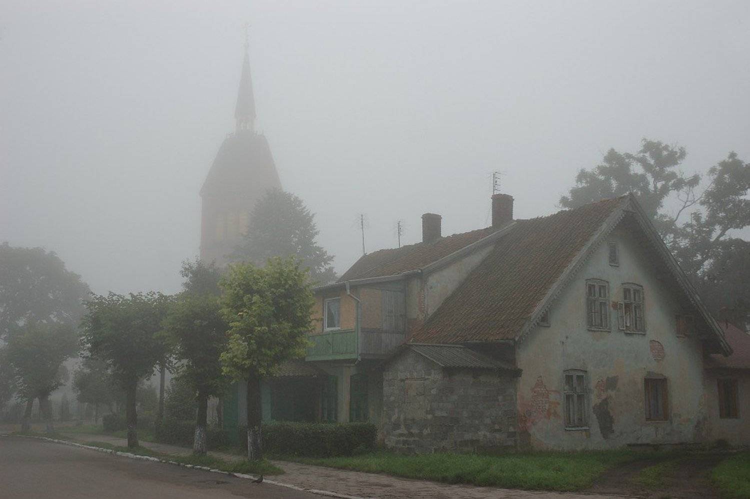 утро, туман, кирха, Kaiser Sozo