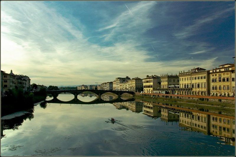 закат, флоренция, река, мост Закат на Арно фото превью