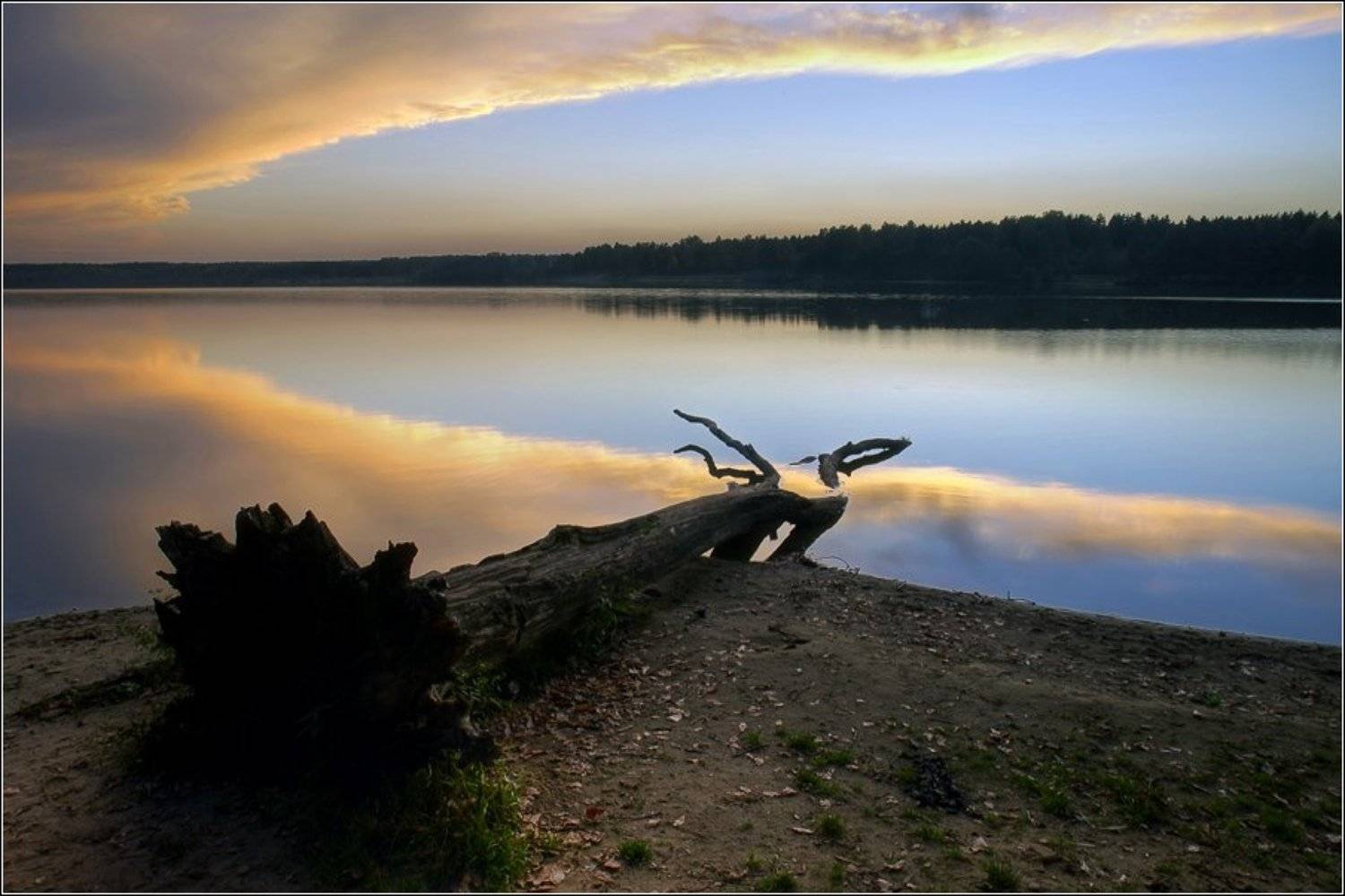 бисерово, озеро, закат, золото, дерево, Alex Sheptl