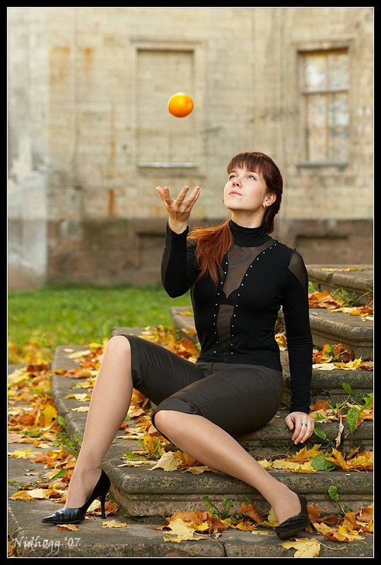 осень, девушка, апельсин ... фото превью