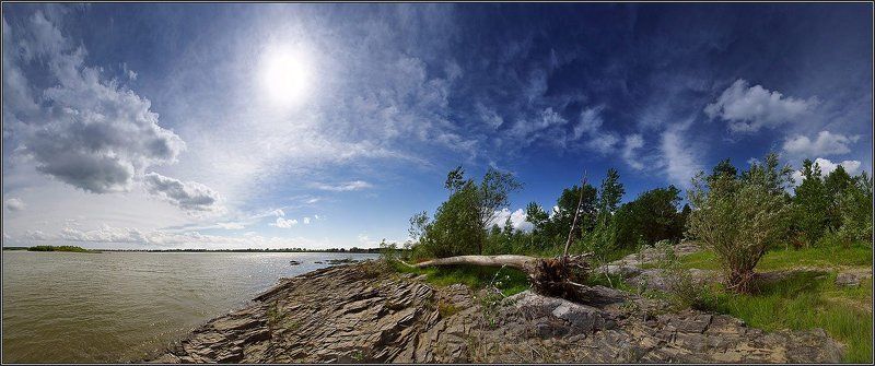нсо, река, обь, берег,  небо, лето, камни, солнце, ветер, аня графова Берега большой реки или под призрачным солнцем фото превью