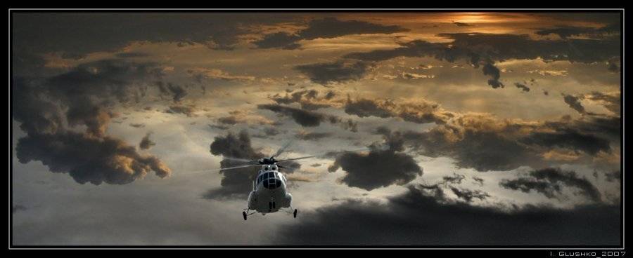 вертолет, гроза, тучи, небо, Игорь Глушко