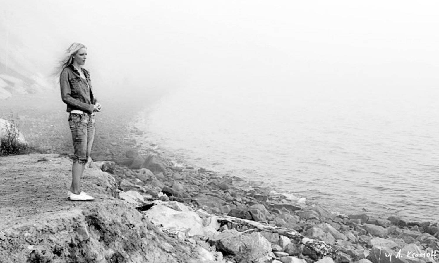 одиночество, печаль, грусть, ожидание, solitude, море, девушка, туман, A.Krasnoff