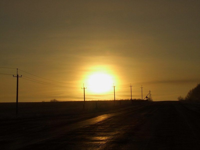 дорога, асфальт, солнце, небо, туман Пустыня фото превью