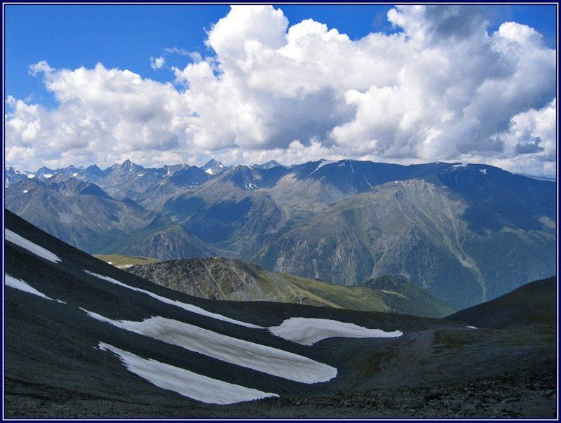 алтай, горы, камни, ледник, облака Снег и облака фото превью