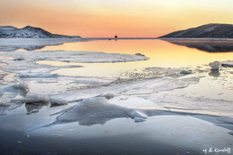 магадан, бухта нагаево, охотское, море, лед, закат Скоро зима... фото превью