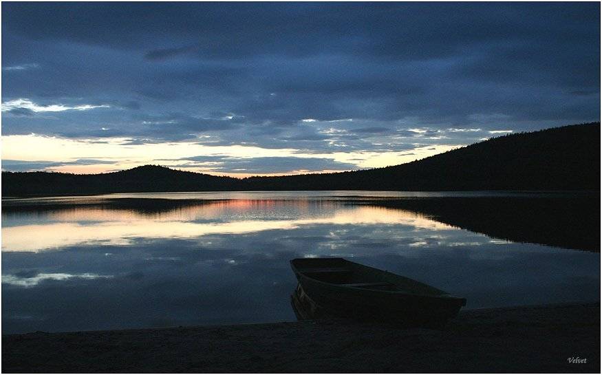 озеро, закат, лодка, Оля