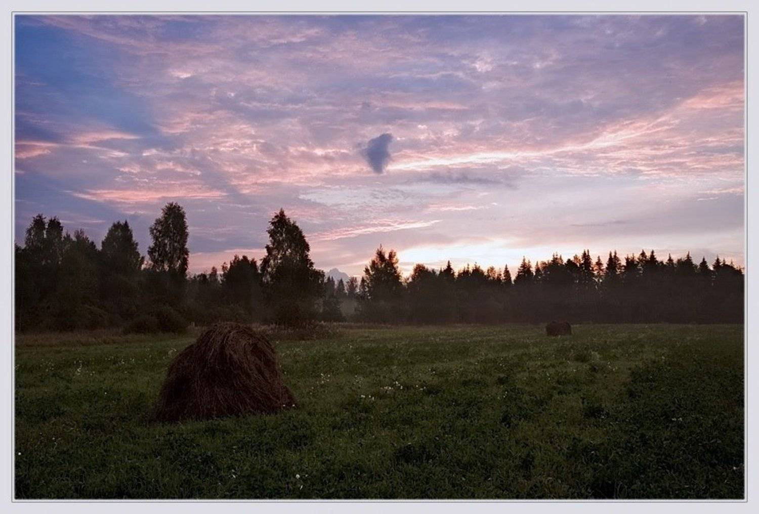восход, лето, туман, стога, Евгений Гаганов