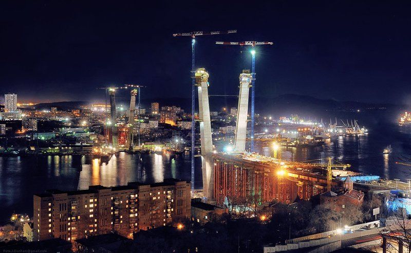 мост, золотой, рог, бухта, владивосток, огни, пилоны, саммит, атэс, apec, summit, 2012, стройка, глобальная Большая игра ll фото превью