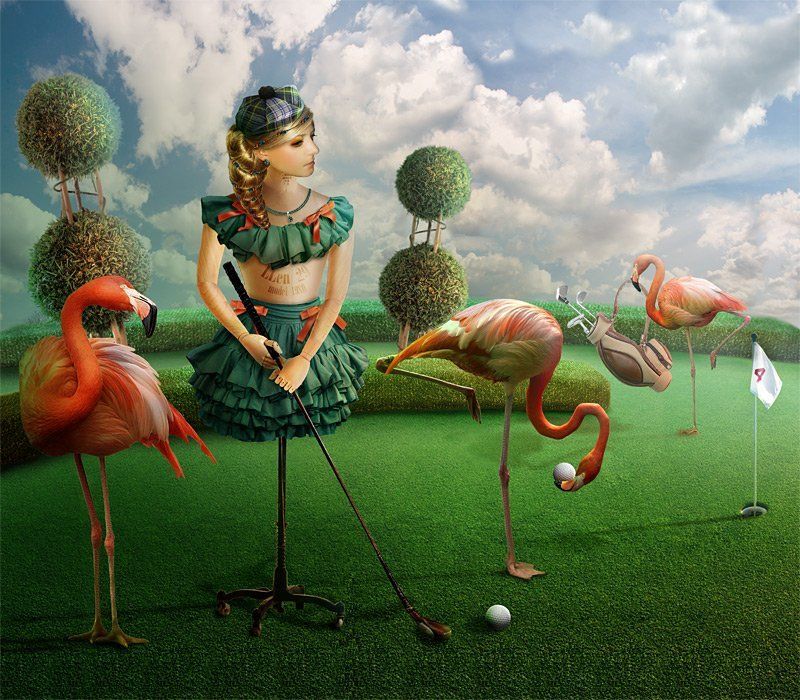 коллаж, фото арт, обработка, фотошоп, манекен Игра в гольф. Из жизни одного манекена фото превью