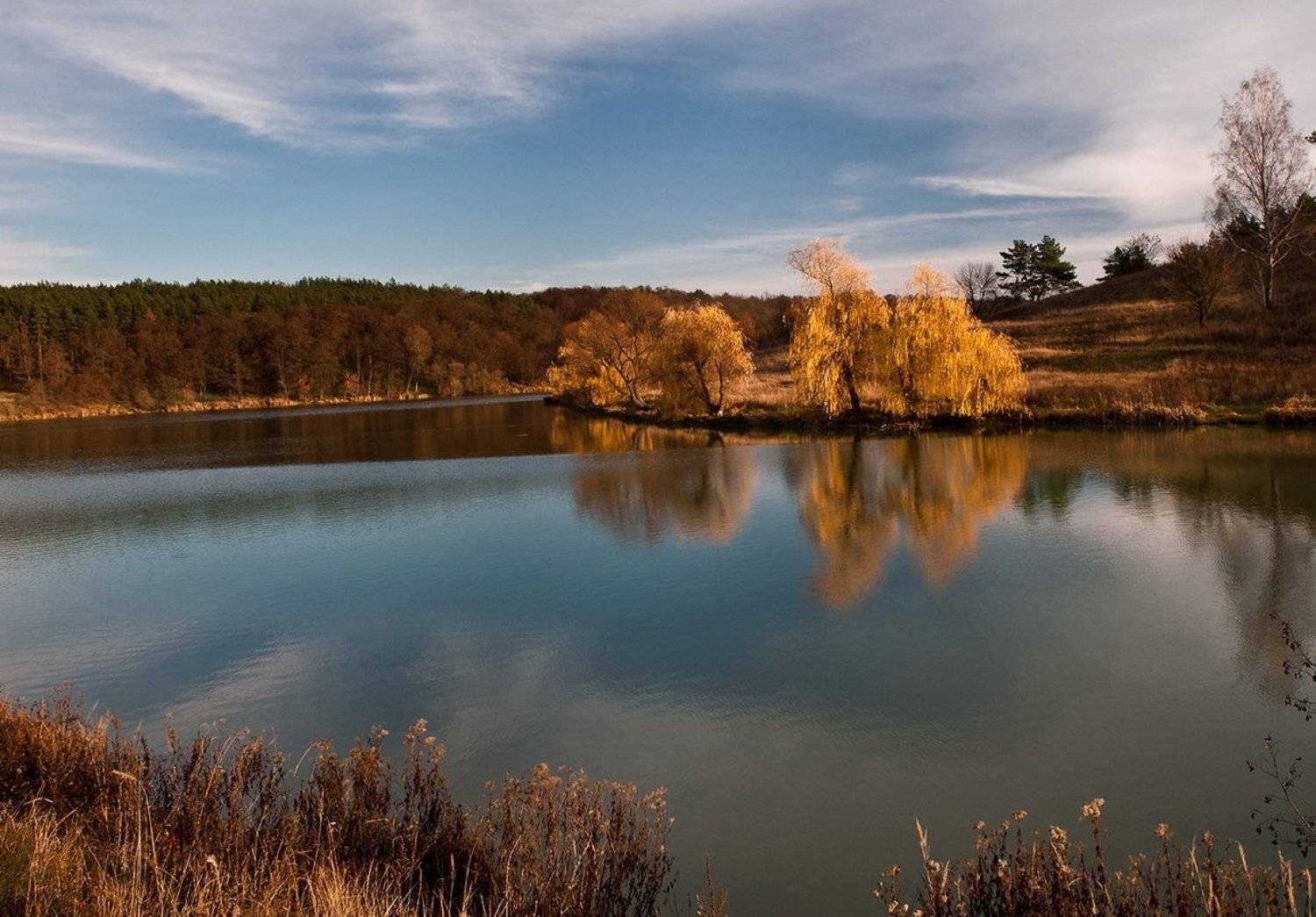 осень, озеро, облака, небо, вода, отражения, ноябрь, Elena