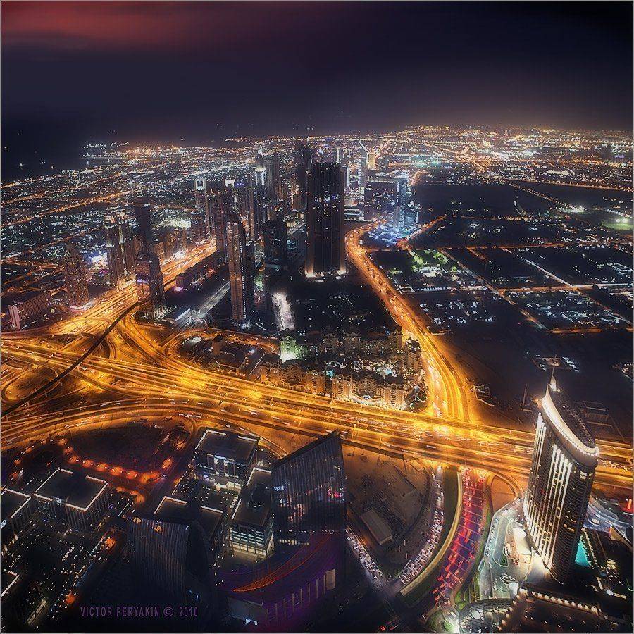 ночь, дубай, арабские, эмираты, город, огни, высота, Виктор Перякин