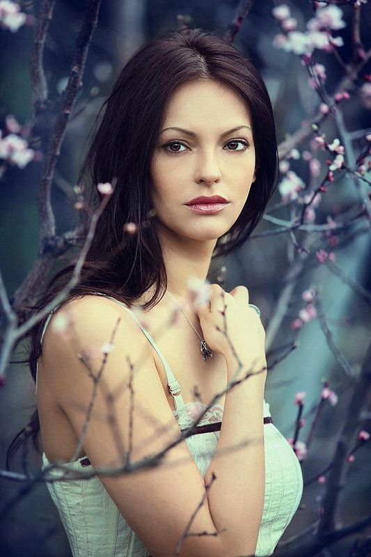 сакура, весна, синий, девушка, холодно Сакура фото превью