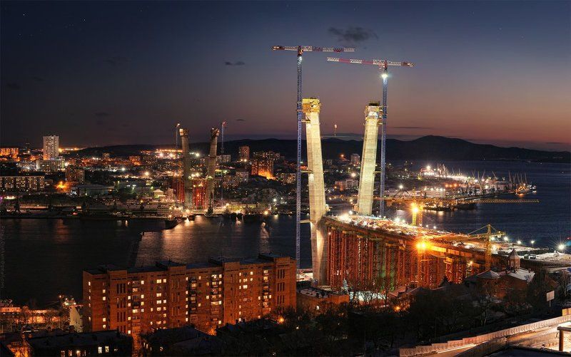 мост, золотой, рог, бухта, владивосток, огни, пилоны, саммит, атэс, apec, summit, 2012, стройка, глобальная, режимное, время В режимное время фото превью