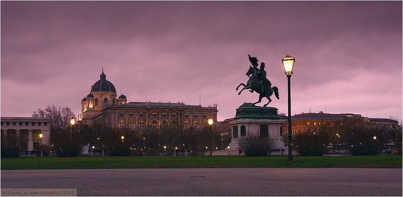 путешествие, вена, австрия, огни, памятник, сумерки, музей Сумерки в Вене фото превью