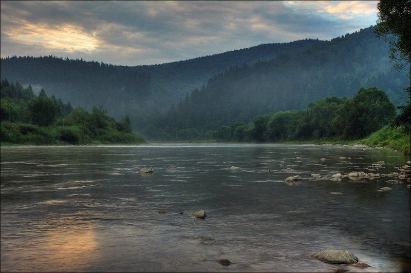 река, горы, карпаты, рассвет Світанок над річкою. фото превью