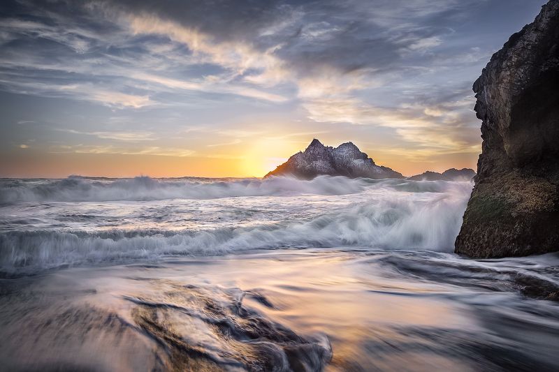 тихий океан, закат, солнце, скалы, бакланы, сан-франциско, прилив *Тихий* фото превью