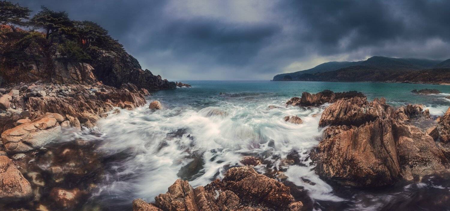 панорама, море, осень, скалы, Андрей Кровлин