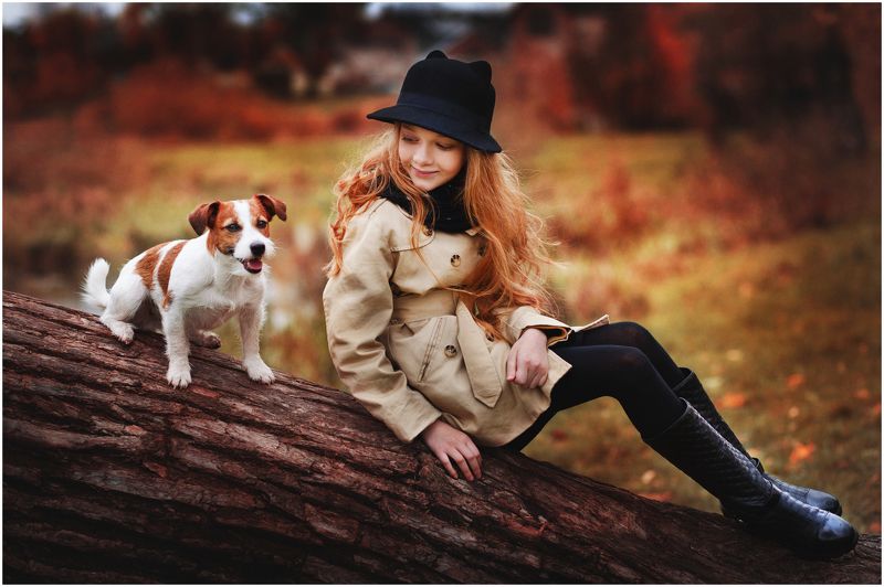 осень детии собака девочка Рыжее счастье фото превью